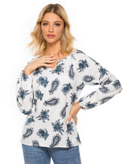 Printed Half Open Neck T-shirt Long Sleeve Top