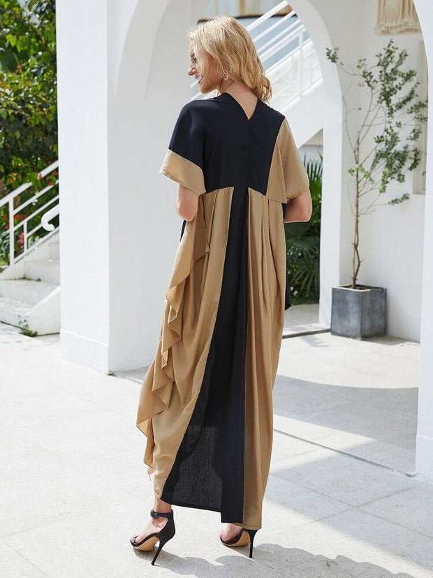 Color Matching Bat Sleeve Long Skirt