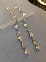 Silver Needle Diamond Inlaid Drop Earrings