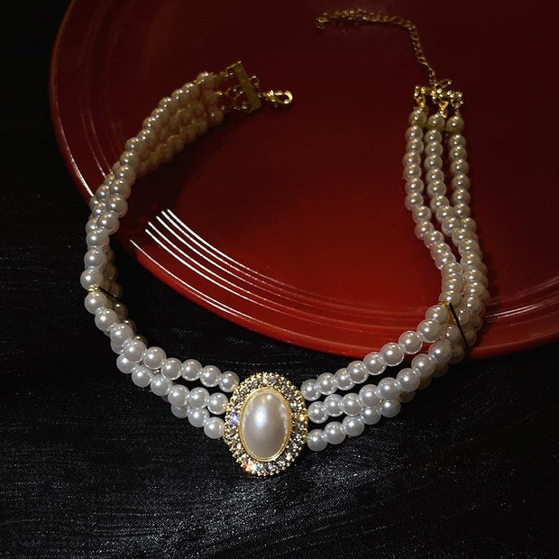 Vintage Pearl Mosaic Diamond Necklace