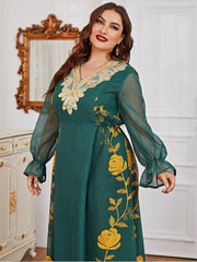 Women's Plus Size Lace Flower Embroidered Jalabiya Dress