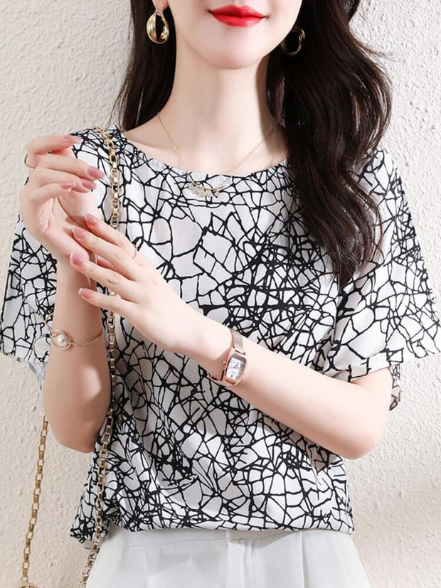 Irregular Printed Short Sleeve Top