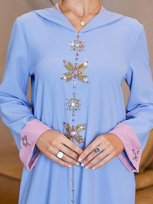 Arabian Women's Stitched Cuffed Hooded Dress