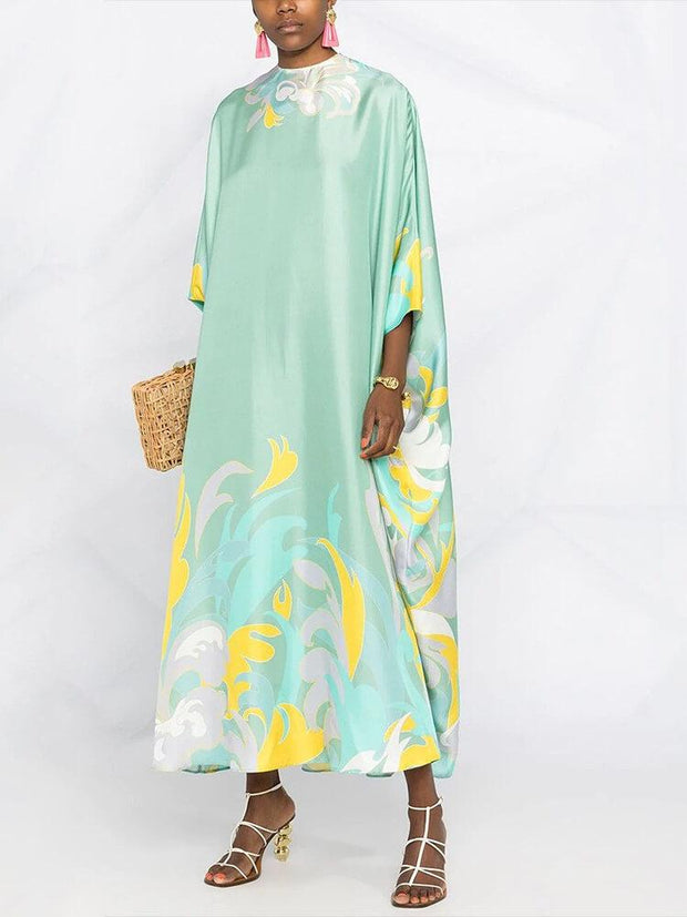 Long Round-Necked Kaftan Dress