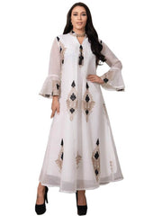Women's Embroidered  Flared Sleeve Jalabiya Dress