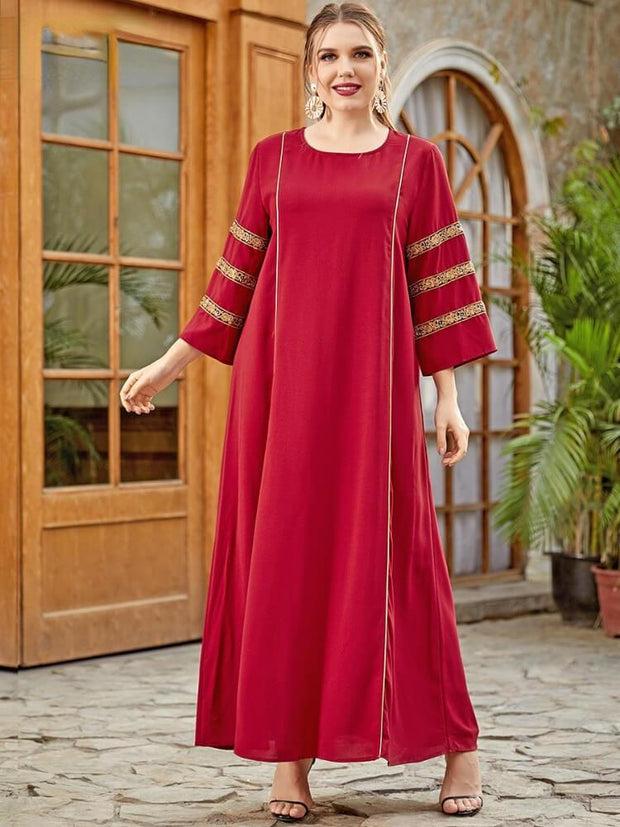 Embroidered Solid Medium Long Sleeve Jalabiya Dress