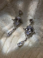 925 Silver Needle Water Drop Zircon Earrings