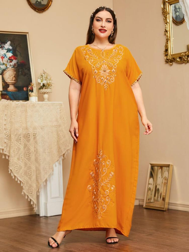 Women's  Plus Size Embroidered  Short Sleeve Jalabiya