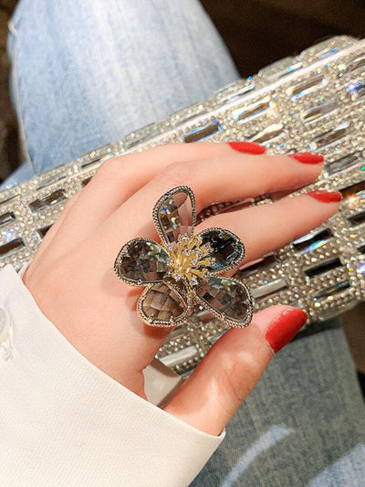 Crystal Flower Opening Ring