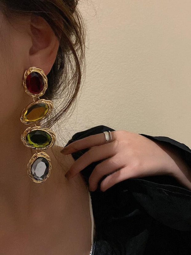 Candy Colored Long Rhinestone Earrings