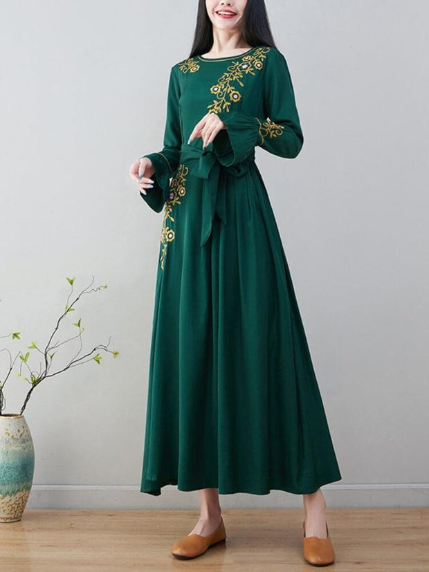 Women's Long Sleeve Embroidered Dress