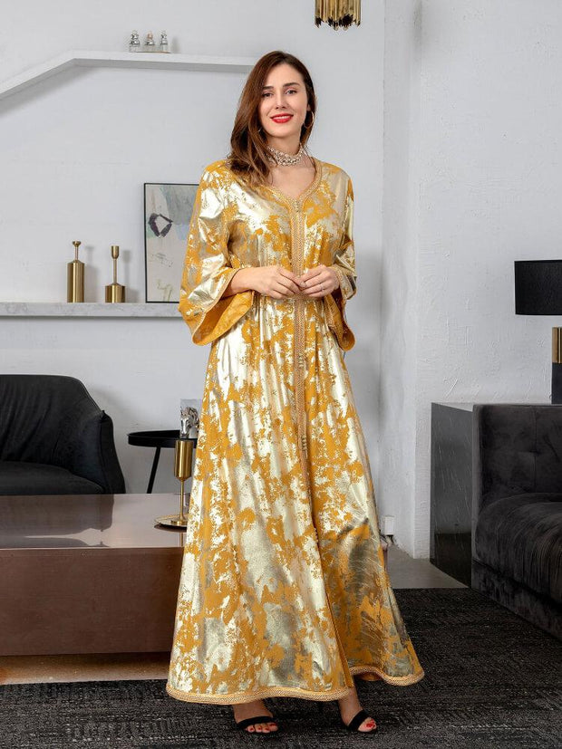 Women's Gilded Robe With Belt Jalabiya Dress