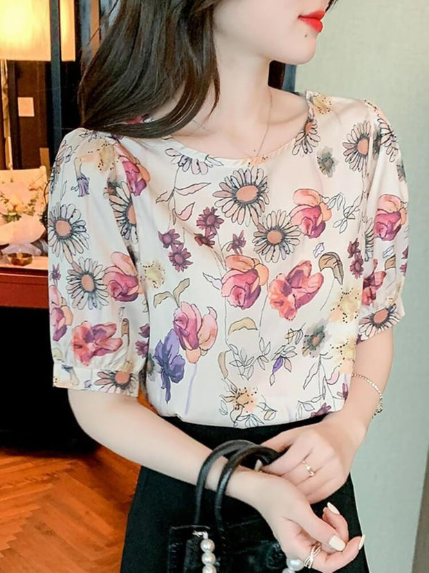 Women's Printed Short Sleeve Round Neck Shirt