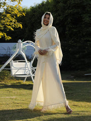 Arabian Long Sleeved Solid Coat Muslim Dress (including Scarf)