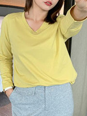 Women's Solid Color Plus Size Long Sleeve T-shirt