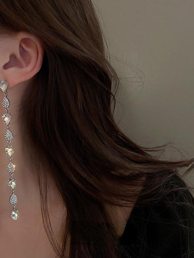Silver Needle Diamond Inlaid Drop Earrings