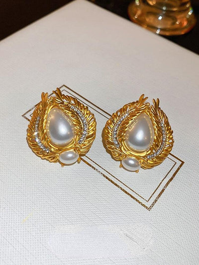 Silver Needle Diamond Pearl Wheat Earrings