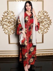 Women's V-neck Printed Jalabiya Dress