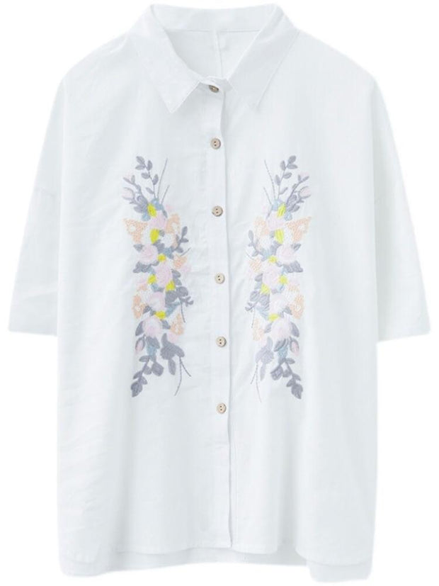 Women's Loose Embroidered Short Sleeved Shirt