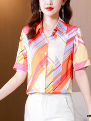 Women's Short Sleeve Satin Silk Shirt