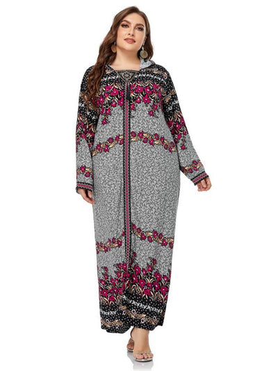 Women's Embroidered Long Sleeved Hooded Printed Dress