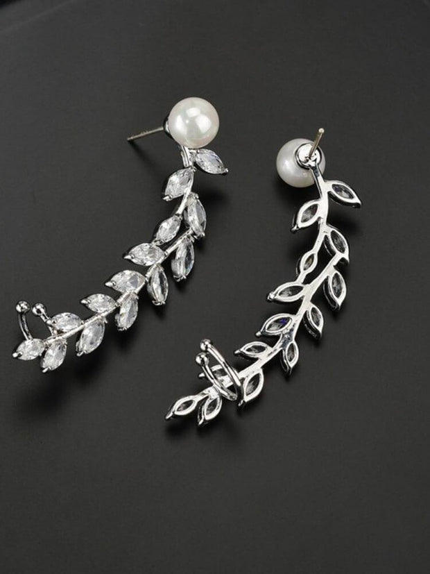 Zircon Inlaid Wing Pearl Earrings