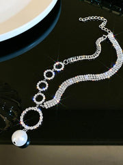 Full Diamond Ring Pearl Necklace