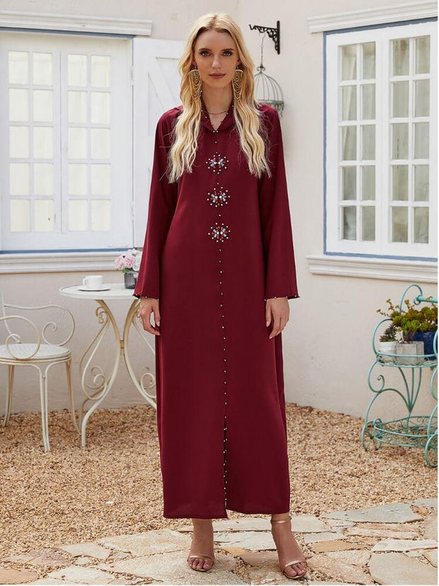 Hand Sewn Diamond Hooded Robe Abaya
