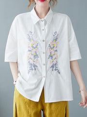 Women's Loose Embroidered Short Sleeved Shirt