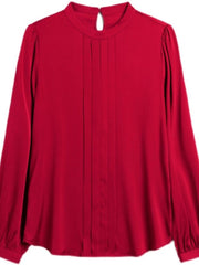 Pleated Long Sleeve Round Neck Shirt