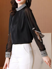 Stand Collar Embroidered Shirt