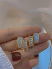 925 Silver Needle Double-layer Opal Earrings