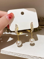 925 Silver Needle Diamond Pearl Earrings