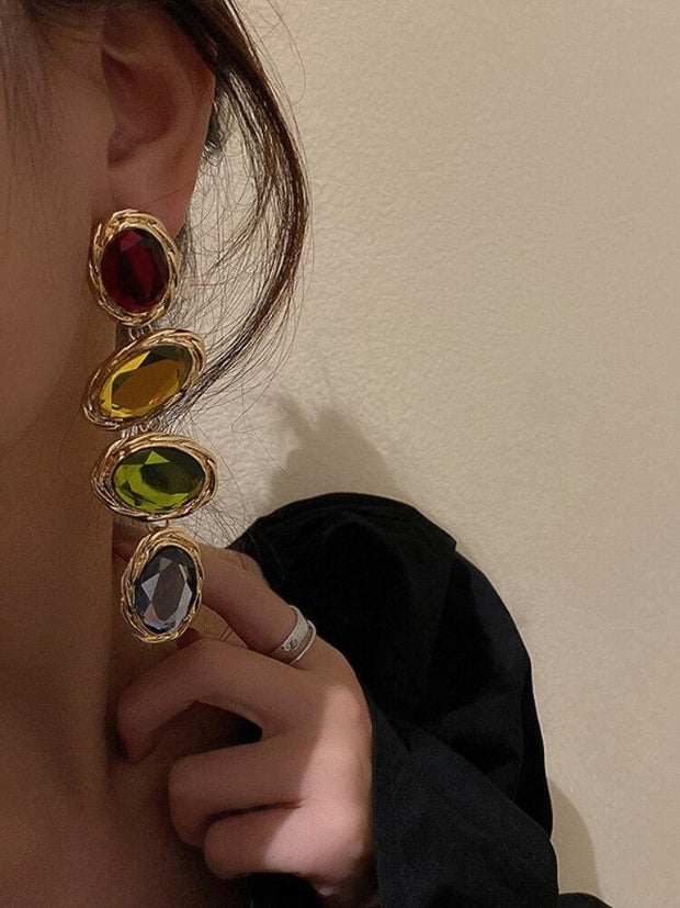 Candy Colored Long Rhinestone Earrings