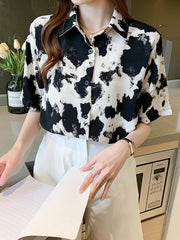 Printed Short Sleeved Shirt Leopard Top