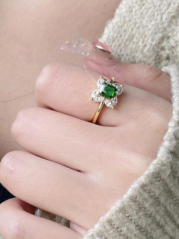 S925 Sterling Silver Inlaid Diopside Ring
