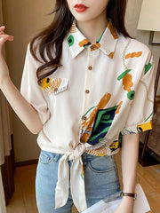 Women's Printed Chiffon Top Short Sleeved Shirt