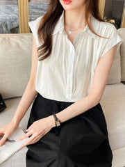 Plain Shirt With Single Collar And Short Sleeves