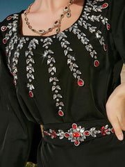 Women's Diamond Satin With Belt Jalabiya Dress