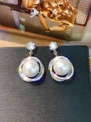 925 Silver Needle Diamond Pearl Earrings