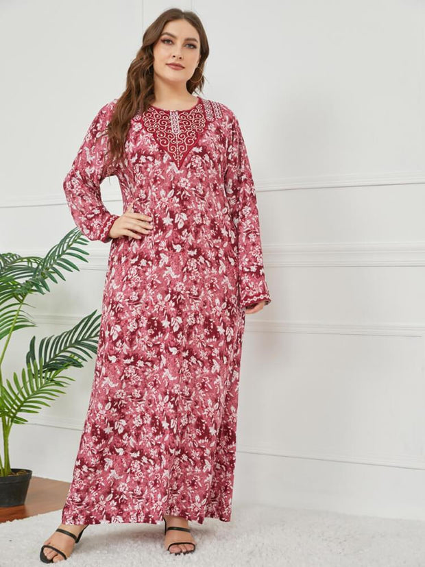 Women's Embroidered Long Sleeved Printed Dress