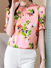 Short Sleeved Floral Beaded Shirt