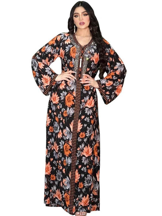 Retro Ethnic Style Printed And Hot Pressed Robe