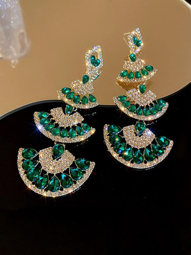 925 Silver Needle Diamond Fan Earrings
