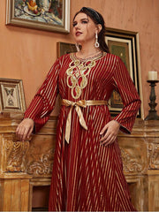 Plus Size Gold Stripe Sequin Embroidery Jalabiya