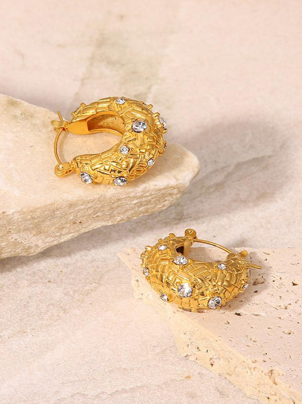 18 K Gold U-shaped Zirconium Inlaid Earrings