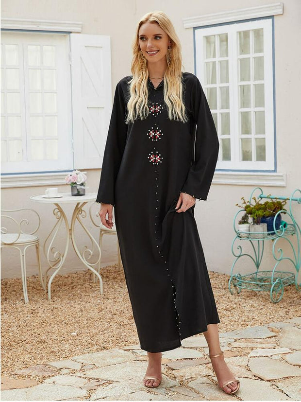 Hand Sewn Diamond Hooded Robe Abaya