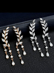 Leaf Tassel Zircon S925 Sterling Silver Needle Earrings