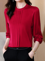 Pleated Long Sleeve Round Neck Shirt