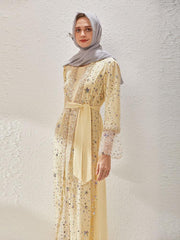 Fake Two Sequin Embroidered Long Sleeved Abaya